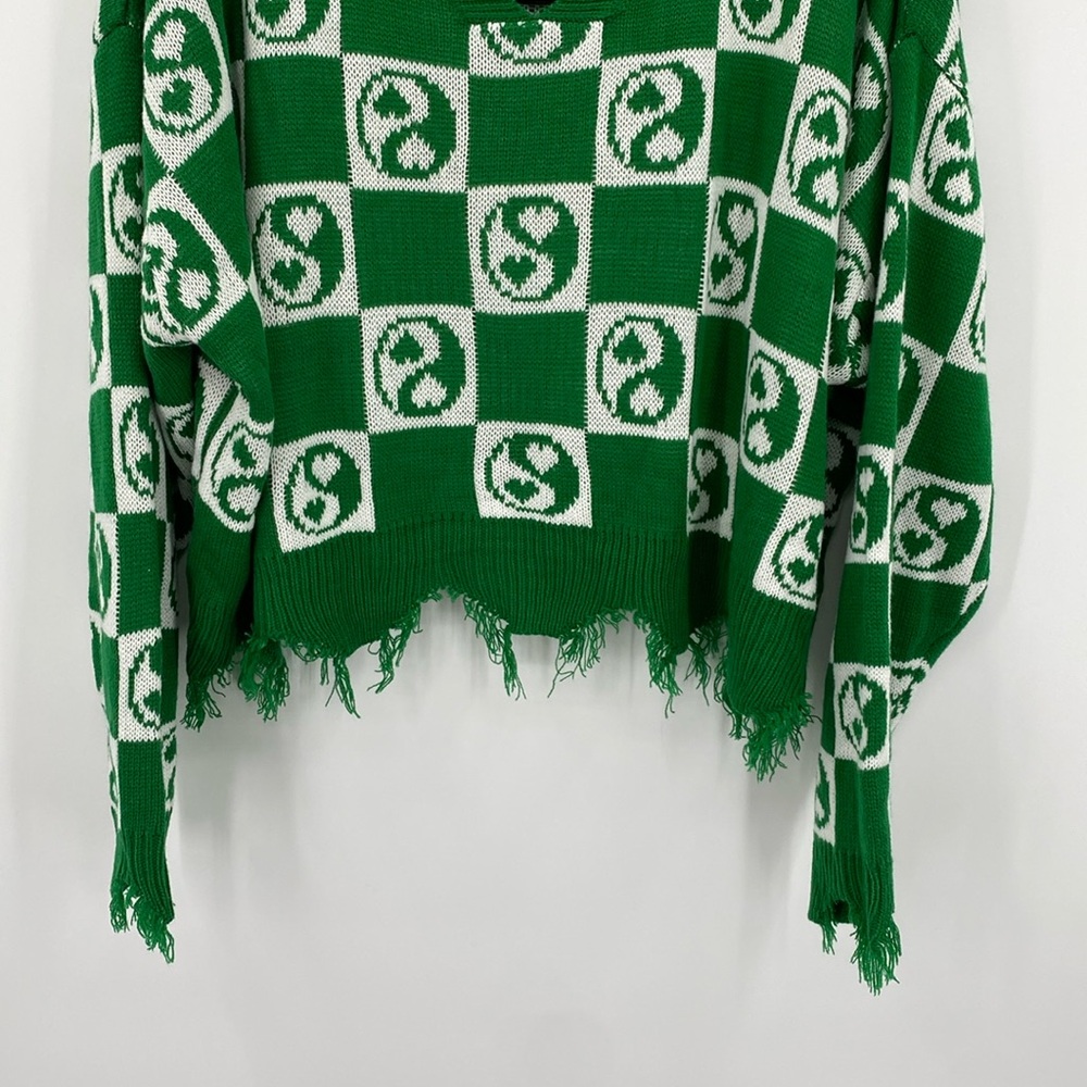Just Polly Green Mini Yin Yang Destructed Sweater Size 4X Juniors - Picture 3 of 7